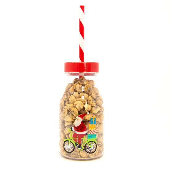 Santa Riding a Bicycle Milk Bottle